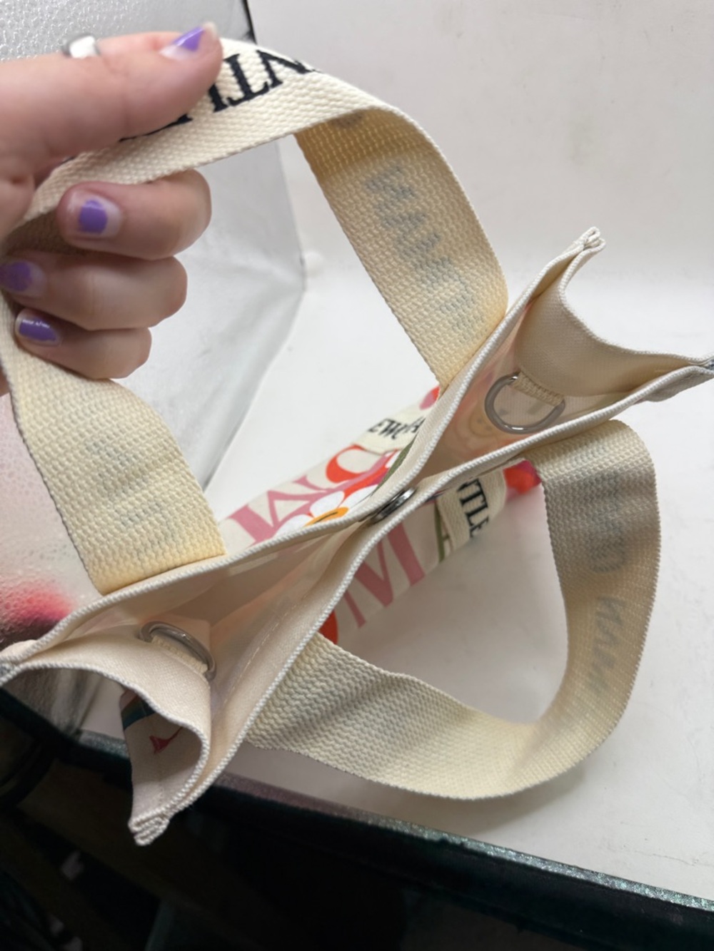 Happy Sunflower Multicolor Canvas Tote Bag Cream Rainbow Floral Gentlewoman - Picture 10 of 11